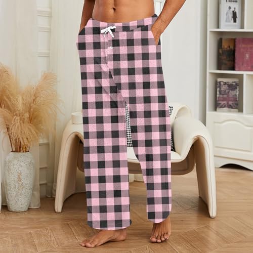 Mens Flannel Pajama Pants Fuzzy Soft Lounge Pants with Pockets Plaid Christmas Pajamas Sleep Fleece Pj Bottoms2