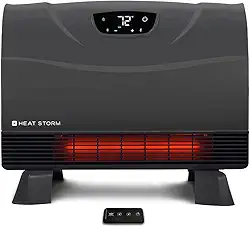 Heat Storm Aquecedor de ambiente infravermelho Phoenix HS-1500-PHX, com pés fixáveis, controle remoto, eficiência energética-750-1500 Watts, piso ou parede cinza