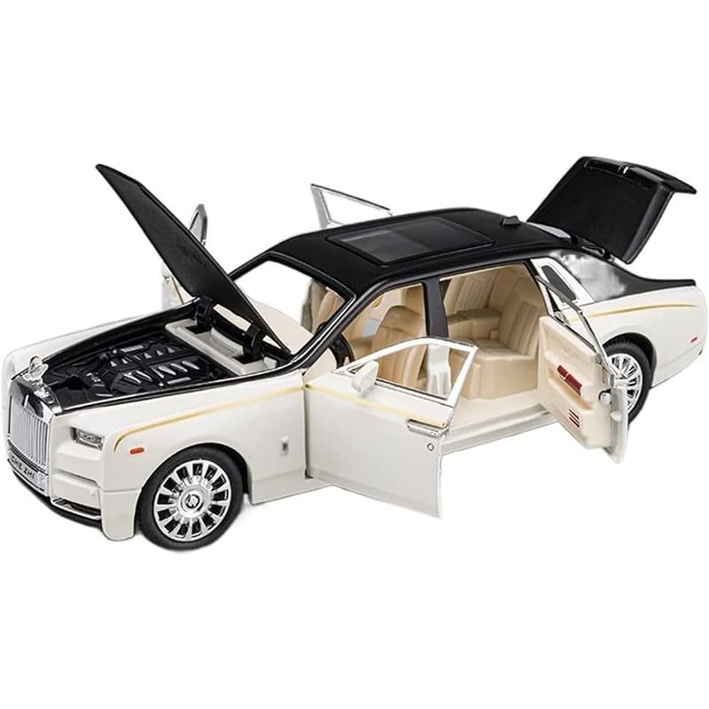 Image of Kids Model 1:24 Rolls-Royce Phantom Die Cast Metal Car Pull Back Action Opening Doors with Realistic Engine Sound Lights Toy Car Gift for Boys - White