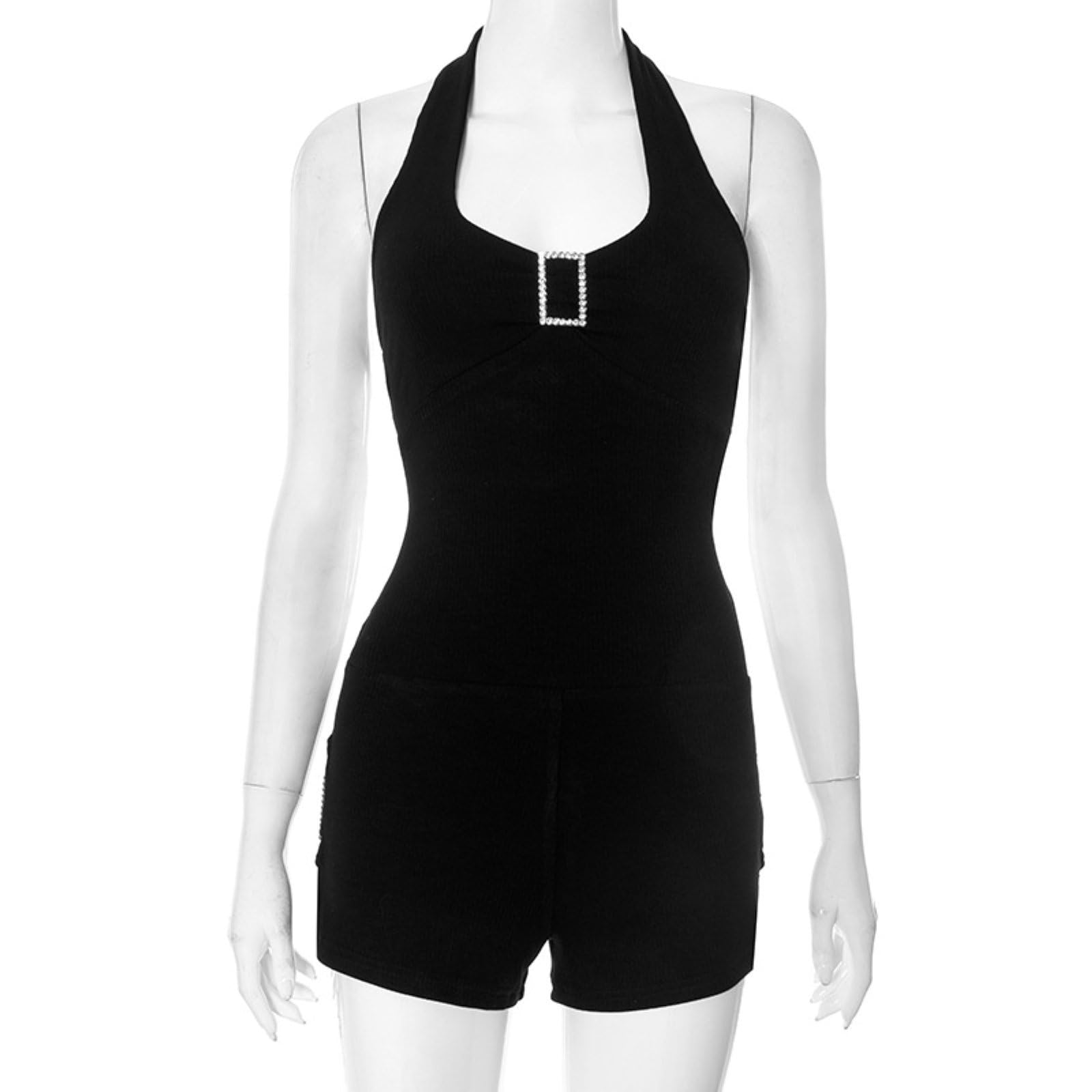 Moda damska Halter Pajacyki Krawat Plecy Slim Fit Jednolity kolor Seksowne krótkie kombinezony