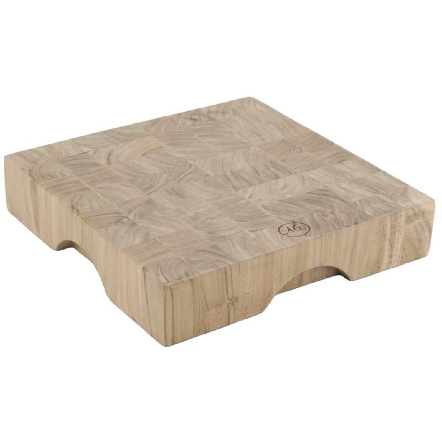 AUBRY GASPARD - Billot de Cuisine en Acacia Naturel Massif - Format Carré 40 x 40 x 8 cm - Finition Damier - Poignées Passe-Main - Poids 10,85 kg - Vendu à la pièce