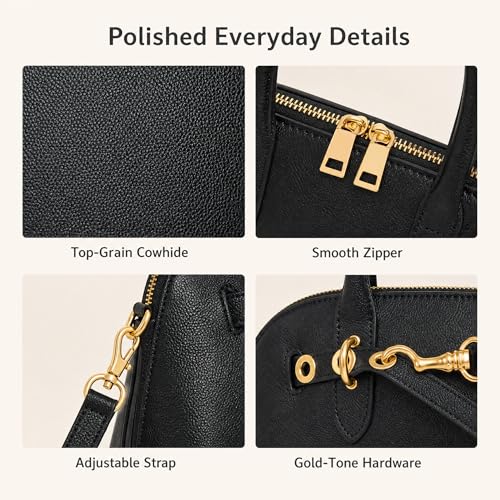 Image of Womens Leather Satchel Handbag, Top Handle Crossbody Purse | Genuine Leather, Structured Satchel, Small or Large, Top Handle, Crossbody Strap, Daily Carry, Work Travel