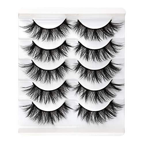 Pawotence Cat Eye Lashes Pack Wispy 3D Natural Full Fluffy Crossed False Eyelashes Pack 5 Pairs Soft Lightweight Reusable Handmade Makeup Faux Mink Eyelashes