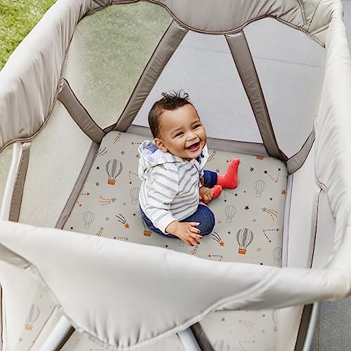 Image of Pack n Play Sheets, BROLEX 2 Pack Mini Crib Sheets,Stretchy Portable Fitted Playard Sheet Set, Convertible Playard Mattress Cover,Ultra Soft Breathable Material,Starsmoon Balloon