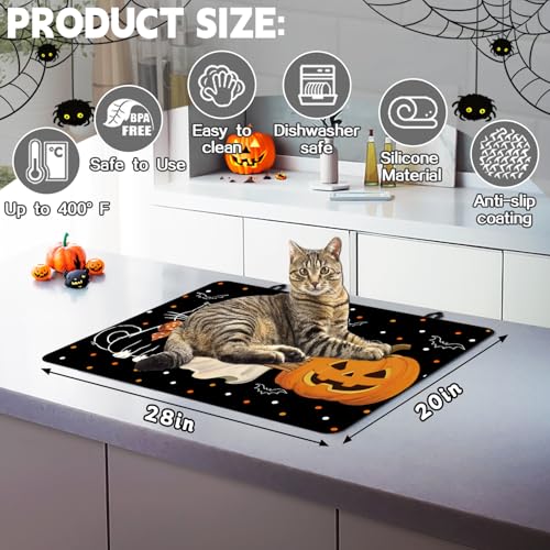 Image of Halloween Stove Top Cover for Electric Stove 28 inchx 20 inch, Boo Heat Resistant Glass Top Stove Cover Protector, Glass Cooktop Covers, Kitchen Flat Electric Stove Top Covers
