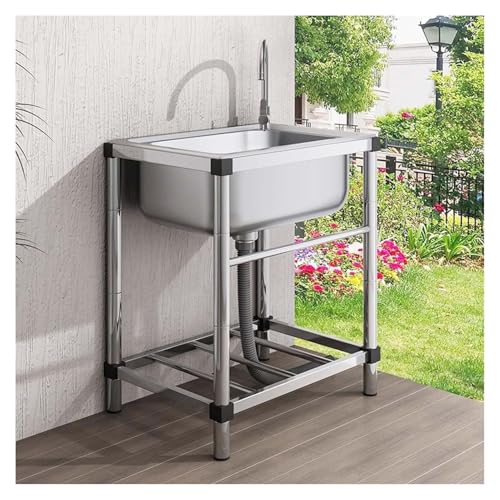 Fregadero de Acero Inoxidable, Fregadero Comercial Independiente con Grifo de Agua Fría y Caliente para Cocinas, Baños, Garajes y Lavaderos(45x40x75cm)