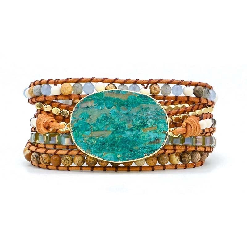 Boho Jasper Natural Stone Handmade Wrap Bracelet Bead Jewelry Bohemian Style Multilayer Wraps Bracelet Gemstone Beads Bracelet Jewelry4