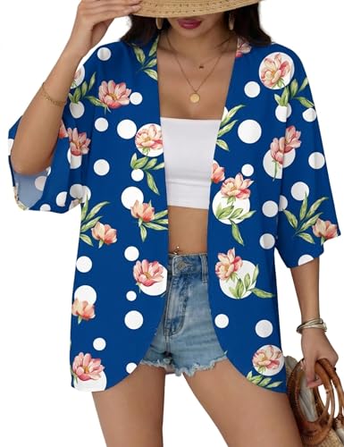 Image of Chunoy Women Floral Beach Wear Cover Up Chiffon Kimono Cardigan Open Front Blouse Top