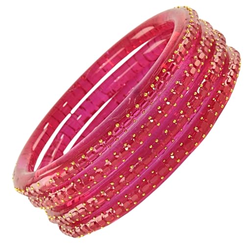 Image of NMII Glass Golden Zircon Stone & Kundan Beads Kada Set For Women & Girls | Fancy Design Kada Bangles | Traditional Look Kangan | Glass Bangles For Women Wedding, Party, Function, Daily use