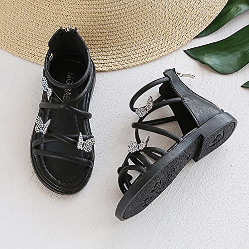Toddler Sandals Girl Soft-Soled Beach Girls Princess Sandals Non-Slip Shoes Crystal Kids Girl's Shoes (Black, 7 Toddler)3