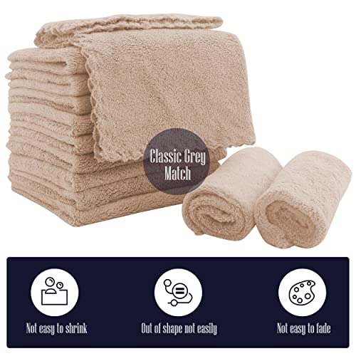 Image of 16 Pack Baby Washcloths - 10x10 Inch, Coral Fleece - Extra Absorbent and Soft Wash Clothes for Newborns, Infants and Toddlers - Suitable for Sensitive Skin and New Born - Baby Shower - Brown
