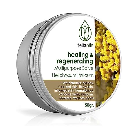 Teliaoils Helichrysum Italicum Multipurpose Salve | Helichrysum Oil | Soothing & Hydrating Relieving Balm | Irritated Skin, Stretch Marks, Varicose Veins & Wrinkles | Adults & Kids | 1.7oz/ 50gr | Cover