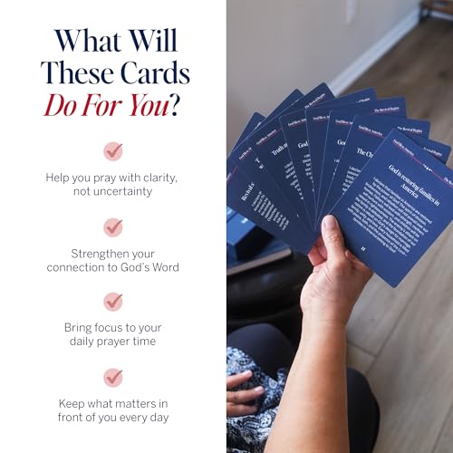 Image of Yesha 52 God Bless America Prayer & Declaration Cards | Patriotic Scripture Cards for Daily Prayer Over the Nation | Christian Gift for Independence Day, July 4 & National Day of Prayer | Wooden Stand & Keepsake Box