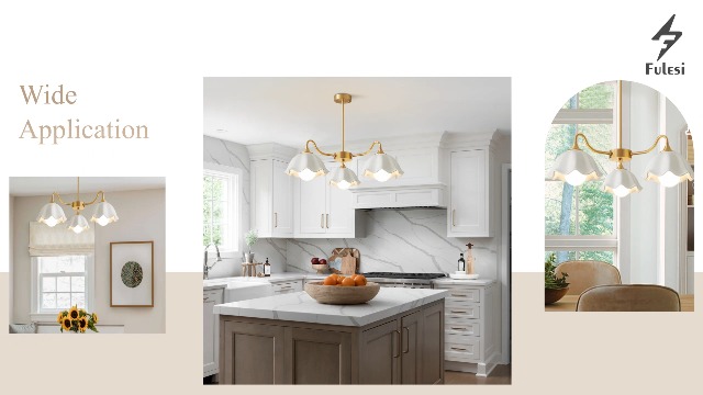 Image of 5-Light Gold Sputnik Chandelier Semi Flush Mount Chandelier Mid Century Modern Sputnik Chandelier with White Ceramic Shade Living Room Finish Brass Chandelier