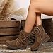 Brown Fashion Women Mid Tube Versatile Side Zipper Round Head Lazy Style Thick Sole Thick Heel Lace Up Short Tube Work Boots