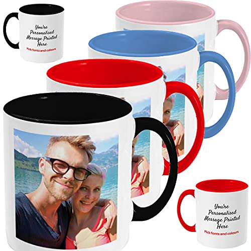 Yourdesign Coloured inner and handle personalised mug, available in black, pink red and blue. Printed With Your Photo’s Logo and Text. Same Day Dispatch if before 2:00 Packaging. Great Birthday Gift