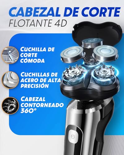 Afeitadora Eléctrica Hombre 3 en 1 con Cortapatillas y Cabezal Nasal Pantalla LED Antitirones Recordatorio de Carga Recargable Maquina de Afeitar Hombre Regalo Ideal para Hombres - imagen 5