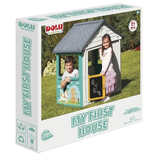 Image of Dolu: My First House: White & Green - Playhouse, Indoor & Outdoor Toy, Cat & Dog Decal, Waterproof & Durable, Imaginative Play, Toddler Kids Age 2+