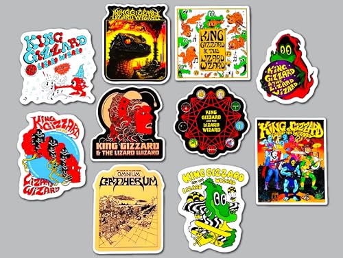 King Gizzard and The Lizard Wizard Sticker Pack (10 Stickers) Set 1 Psychedelic Garage prog Rock Band Vinyl Decal Trippy Art Alternative Indie Music Retro Experimental Poster Fan Tribute Resistant