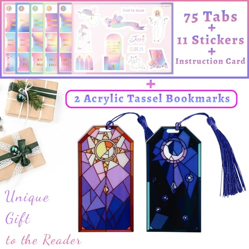 Image of Bible Tabs with Acrylic Bookmark, Laminated Bible Tabs for Women Men, Christian Gifts, Large Print Bible Tabs for Easy Navigation, Bible Book Index Tabs Labels, Bible Study Supplies, RB3-99