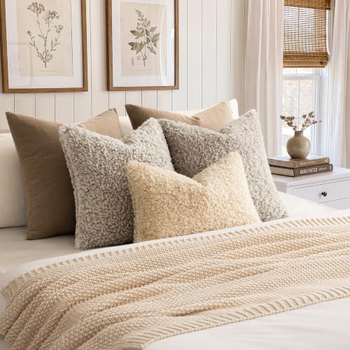 Image of Foindtower Set of 2 16x16 Inch Light Grey,Faux Fur Throw Pillow Cover Accent Sherpa Furry Pillow Covers Fuzzy Soft Pillowcases Cozy Sheepskin Decorative Fleece Cushion Case for Bed Couch Living Room