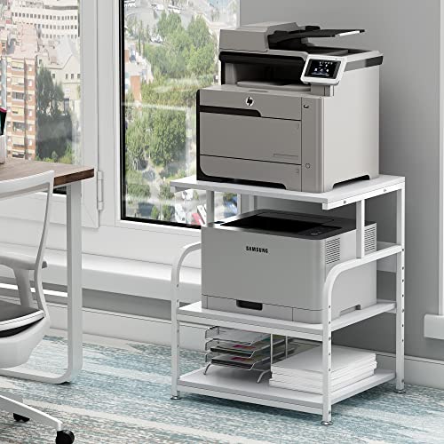 Image of Fannova White Printer Stand Table, 23.6 inchx18.9 inchx30 inch Large Size with Storage