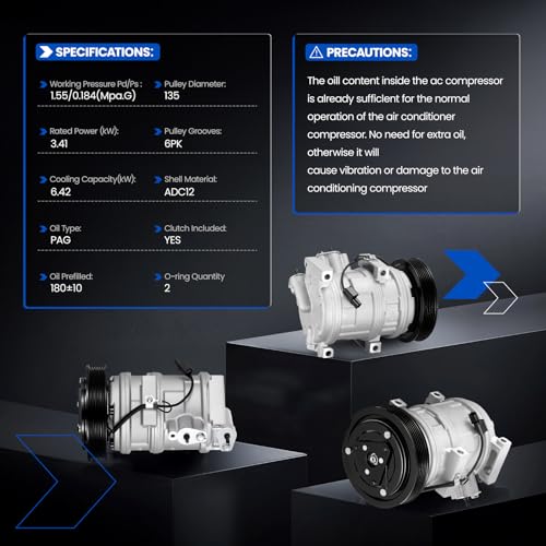 158334 Air Conditioning A/C Compressor with Clutch Compatible with Acura MDX ZDX 2010-2013 3.7L V6, Compatible with Honda Odyssey 2008-2017, for Pilot 08-15, for Ridgeline 09-14 3.5L V6 GAS