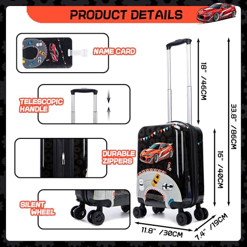 Image of Kids Luggage Set 2 Piece 16'' Hardside Spinner Wheels Travel Suitcase Carry On Airline Approved Black Car