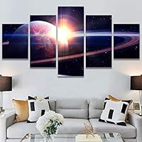 SIGNWIN 5 Panel Canvas Wall Art Modern Art Astronomy & Space Colorful Cosmic Decorative Elements Multicolor Photography for Home Decorations Ready to Hang - 60