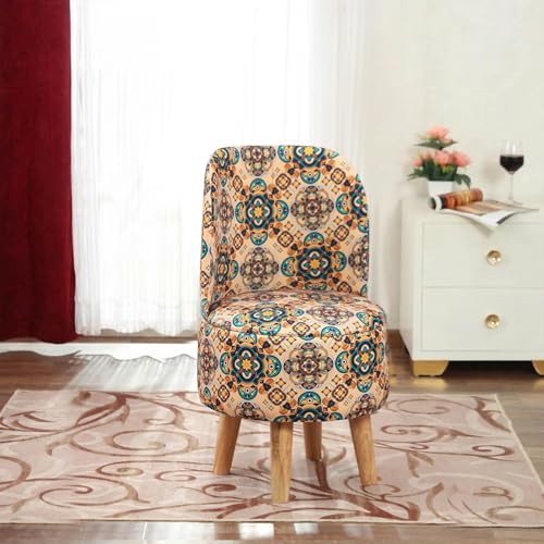 Image of NACIA Elegant Velvet Printed Ottoman Chair | Dressing Table Chair for Bedroom Makeup Room Decor | Modern Upholstered Ottoman with Wooden Legs for Living Room & Home (18x18x32 Inches, Green Buta)