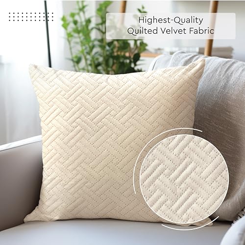 Image of Encasa XO Velvet Cushion Covers, No Inserts, Set of 2, Beige