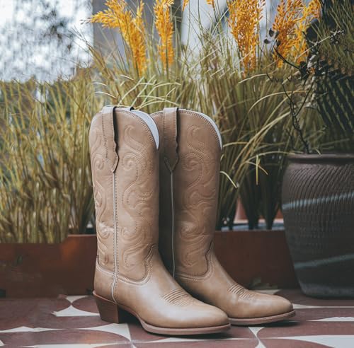 Western Cowboy Boots for Women, Cowgirl Vintage Mid Calf Embroidered Pointed Toe Faux Leather Chunky Heel Pull on Classic Ladies Boot2