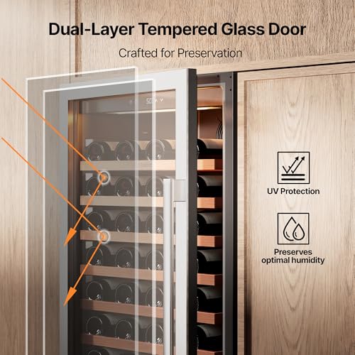 Image of Ca'Lefort 24 Inch Wine Fridge, 90 Bottle Built-In Wine Cooler Refrigerator | 55-Inch Tall Wine Cellar, Quiet Inverter Compressor, Precise 40-65F Temperature Control, Glide-Out Shelves & Storage Drawer