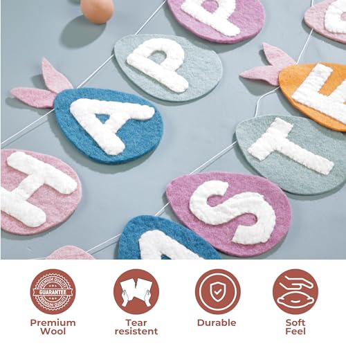 Image of Folkulture Easter Garland (6 ft) | Premium Wool Felt Bunny Garland for Easter Decorations, Outdoor Spring Party & Home Decor | Easy to Hang, Adjustable Happy Easter Banner Or Garland for Mantle, Wall