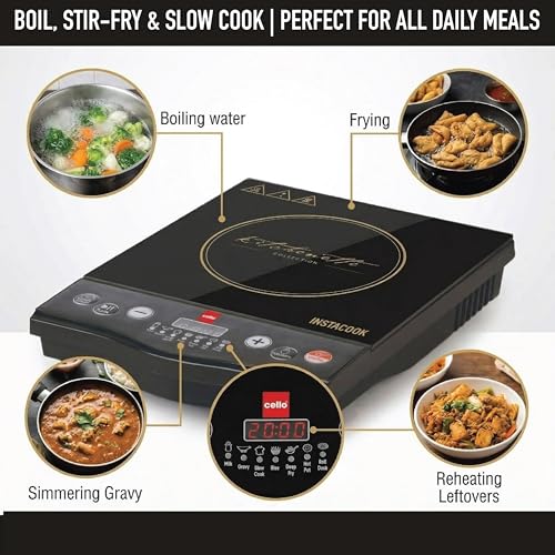 Image of CELLO Blazing Instacook Induction Cooktop Stove 1600 Watts Black | Safe & Reliable, Customized Preset Menu, 8 Stage Power Settings, Overheat Protection | For All Types of Utensils | 1 Year Warranty