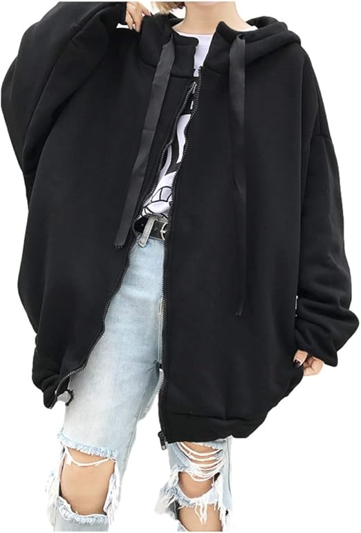 Amazon ウィトパ 春服 ジャケット ビッグシルエット パーカー ドルマリン袖 紐付き カジュアル ゆったり アウター レディース ブラック L 春物 レディー ファッション コート アマゾン ランキング 売れ筋 人気 韓国 ロング 大きいサイズ レディースファッション