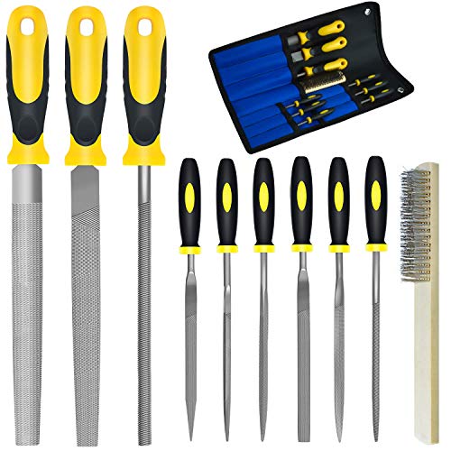 Metal File Set, Wood File, Half-Round/Round Files and 6 pcs Needle Files with Storage Bag and Steel Brush for Woodwork, Metal, Leather and Plastic