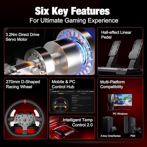 Image of PXN Direct Drive Gaming Steering Wheel, V10 Ultra Racing Wheel with 3.2Nm Real Force Feedback, Adjustable Throttle&Brake Pedals, 4 Paddle Shifters - for PC, PS4, Xbox One, Xbox Series X|S