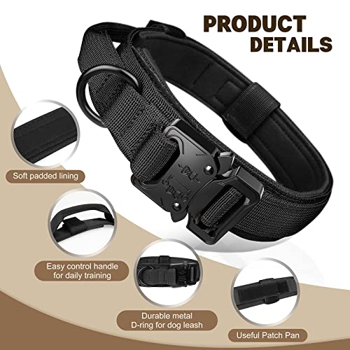 Image of FYA Tactical Dog Collar - Adjustable Nylon Collar with Control Handle and Heavy Metal Buckle for Medium and Large Dogs - 15.6 x 9 x 6.3 Cm; 160 Gm,Black
