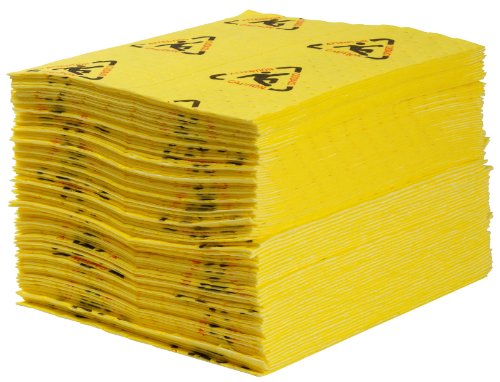 Brady SPC BRIGHTSORB 15"x 19" Heavy Weight Multi-Purpose Absorbent Pads with Slip Hazard Warning - 100 ct