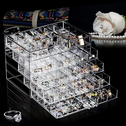 Yarlung YA-JEWELRYSTORAGEBOX-5D Acrylic Jewelry Storage Box Earring Holder With 5 Drawers, 120 Grids Jewelry Organizer Tray Clear Ring Display Case For Beads thumb #5