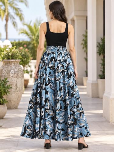 Image of Women's Printed Viscose Crepe Flared Palazzo Pants with Pockets | Elastic Waist | Full Length | Casual | Free Size