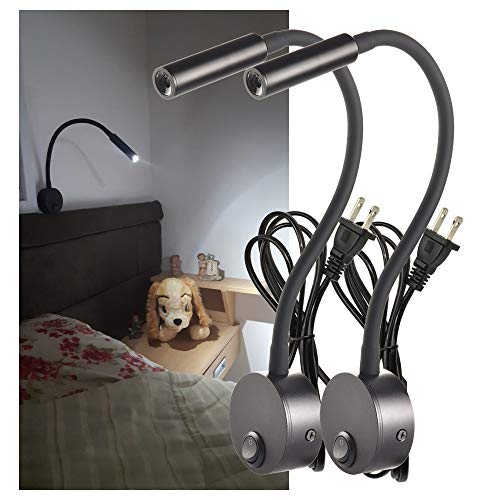 Image of 2-Pack Professional Task Light Wall Mount Lamp, 6000K Pure White 25 Focused Beam LED Reading Lamp for Bed Headboard, Dorm Bunk Bed, Studio, Marine, Hospital & Hotel, AC 85-265V (Black)