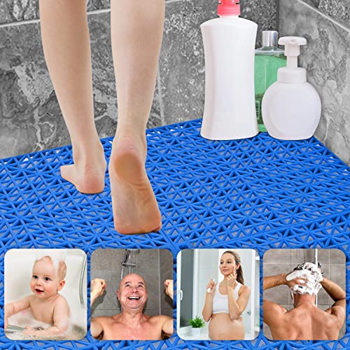 Image of ToLanbbt Modular Interlocking Cushion 12P 11.8 inch x 11.8 inch Interlocking Rubber Floor Drain Holes Non-Slip Splicing Drainage Mats for Deck, Shower, Kitchen, Drain Pool, Indoor Outdoor (Grey Blue)