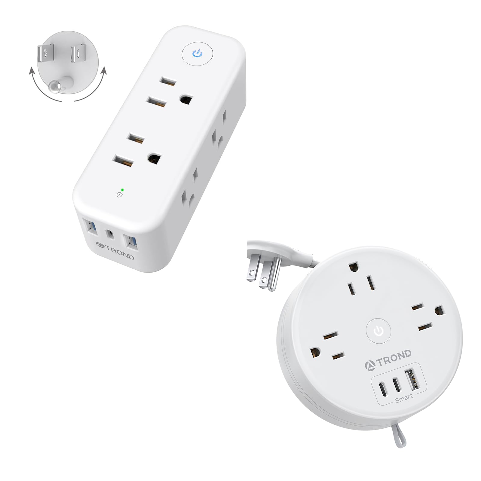 Outlet Extender Surge Protector USB - TROND Multi Plug Outlet Splitter with 360° Rotating Plug + Travel Power Strip TROND Retractable Power Strip with 3 AC Outlets 3 USB Ports (2 USB C