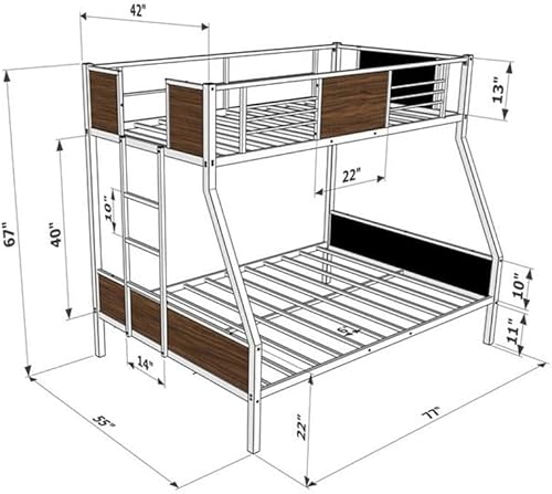 Miniatura 3 de East West Furniture JAFTWHI Jackson - Litera de tamaño matrimonial, dos camas divididas, una escalera con dos escalones y barandillas de protección,