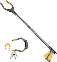 YAUNGEL Pick Up Tools, Telescopic Tongs, Garbage Tongs, Long 81 cm Grappling Stick with Strong Handle with Magnetic Tip, Lightweight Head 90° Rotating for Garbage, Orange