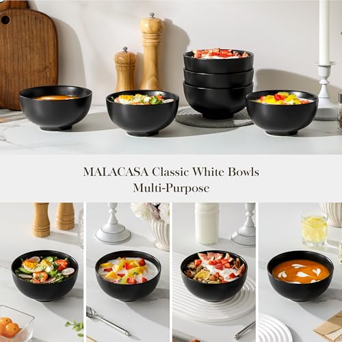 Image of MALACASA 26 Oz Black Ceramic Bowls Set of 6,Cereal & Soup Bowl for Kitchen | Perfect for soup, cereal, ramen, rice, oatmeal & salad; Scratch-resistant ; stackable, microwave, oven & dishwasher safe