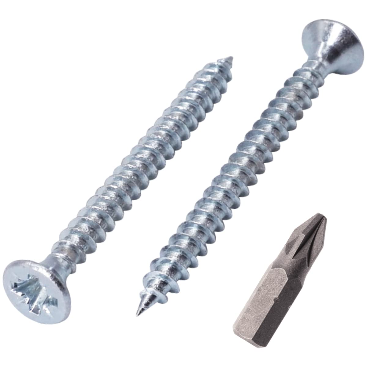 SKIR'CO (Pack of 100 pcs) Zinc Plated Steel 3.5 x 40 mm Silver Wood Screws, Pozidriv Countersunk Head, Chipboard Screws