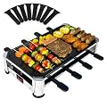 TAMARIT 8-Person Raclette Grill, Electric Party Grill with Nonstick Plate, 8 Pans and Spatulas, 1500 W (Indoor), Stainless Steel